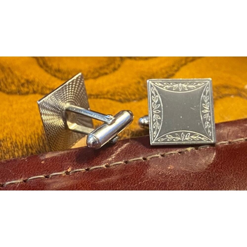 VTG Silver Tone Swank Cufflinks with Classic Etched Design